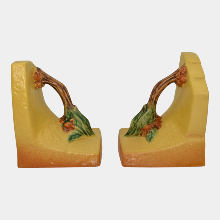 Roseville Bittersweet Yellow 1951 Vintage Art Pottery Ceramic Bookends 859