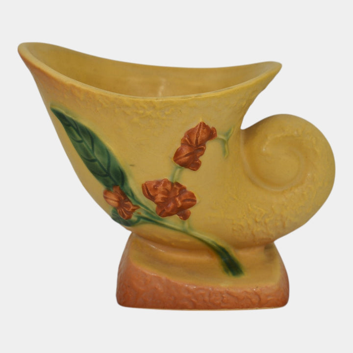 Roseville Bittersweet Yellow 1951 Vintage Art Pottery Cornucopia Vase 857-4