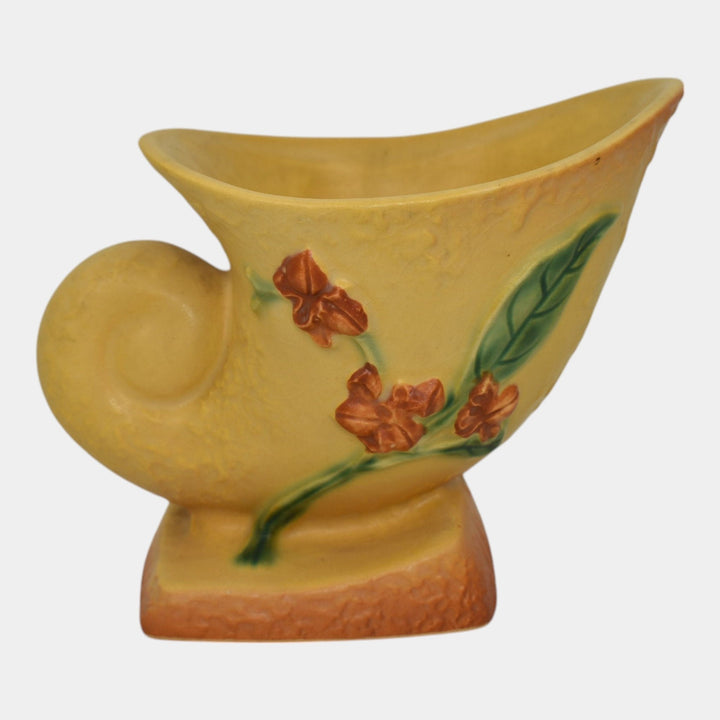 Roseville Bittersweet Yellow 1951 Vintage Art Pottery Cornucopia Vase 857-4