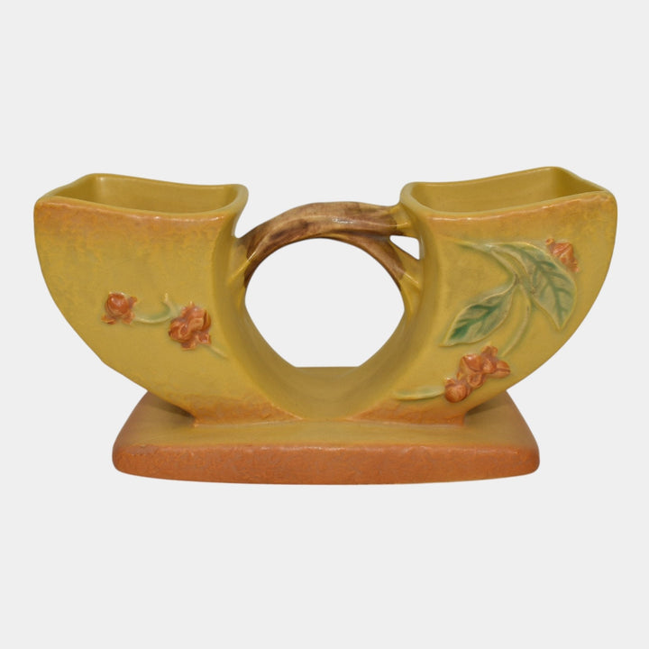 Roseville Bittersweet Yellow 1951 Art Pottery Double Cornucopia Planter Vase 858 - Just Art Pottery