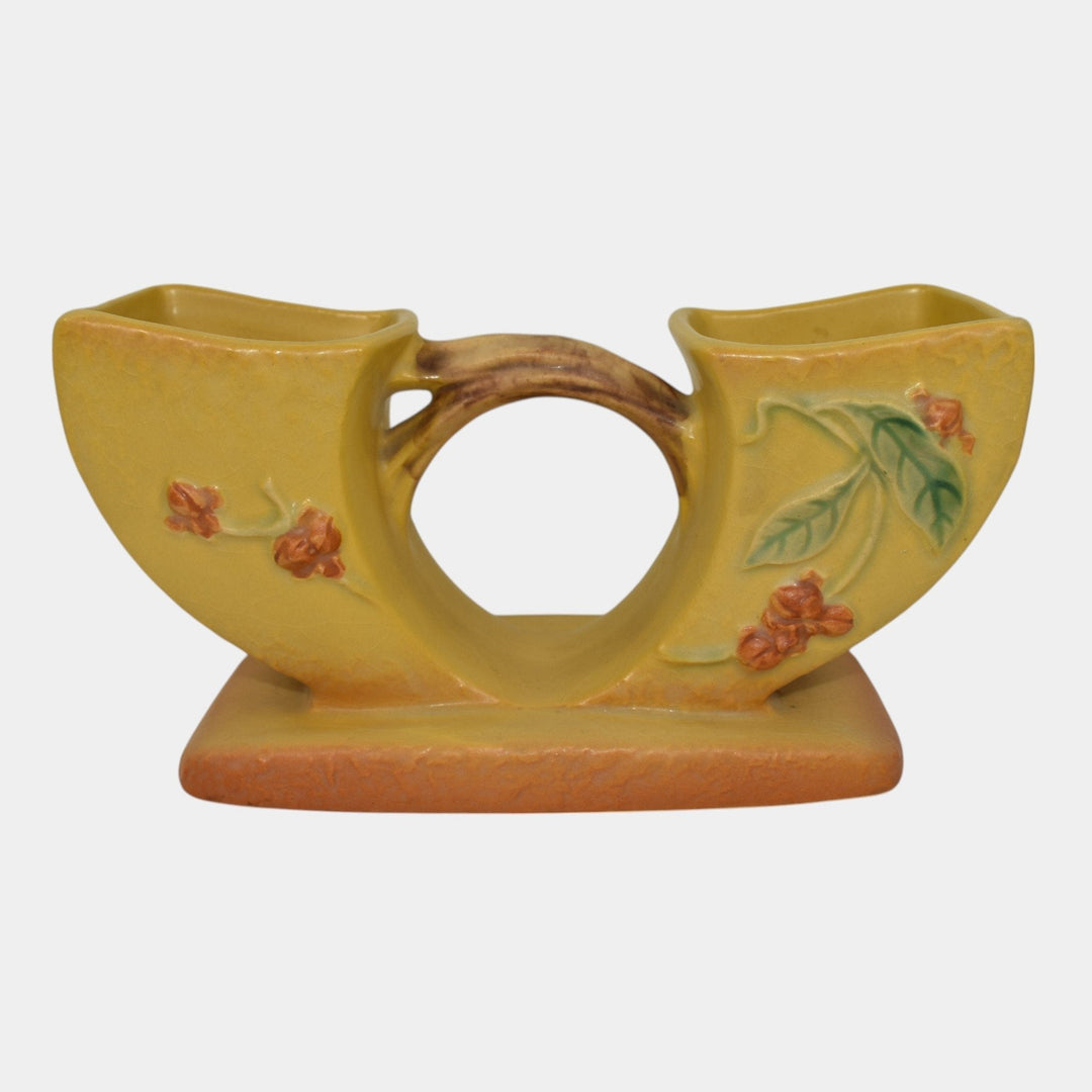 Roseville Bittersweet Yellow 1951 Art Pottery Double Cornucopia Planter Vase 858 - Just Art Pottery
