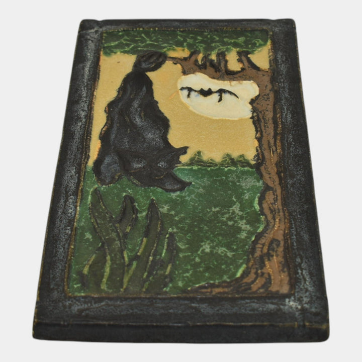 Jesse Wolf 2009 Studio Art Pottery Bat Hanging From Tree Ceramic Tile