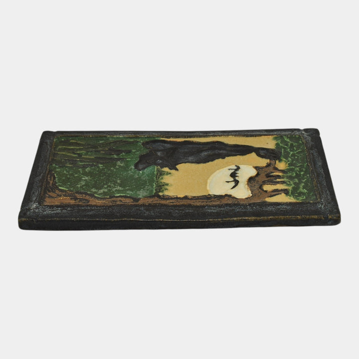 Jesse Wolf 2009 Studio Art Pottery Bat Hanging From Tree Ceramic Tile