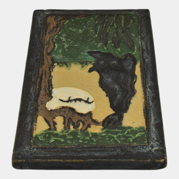Jesse Wolf 2009 Studio Art Pottery Bat Hanging From Tree Ceramic Tile