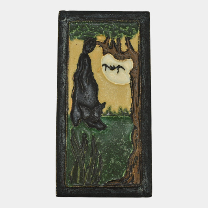 Jesse Wolf 2009 Studio Art Pottery Bat Hanging From Tree Ceramic Tile