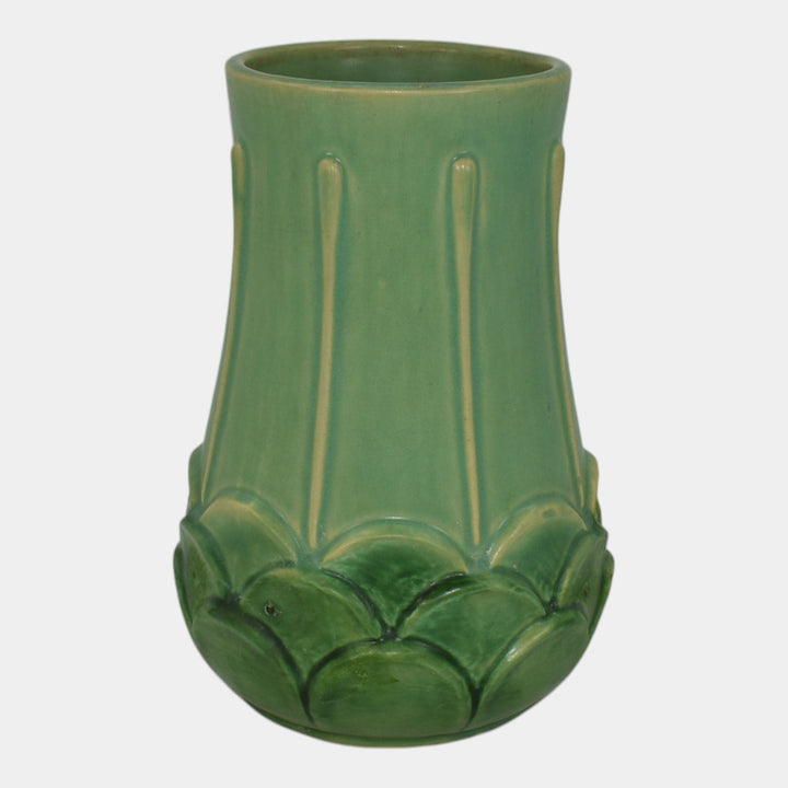 Weller Manhattan Early 1930s Vintage Art Deco Pottery Green Artichoke Vase