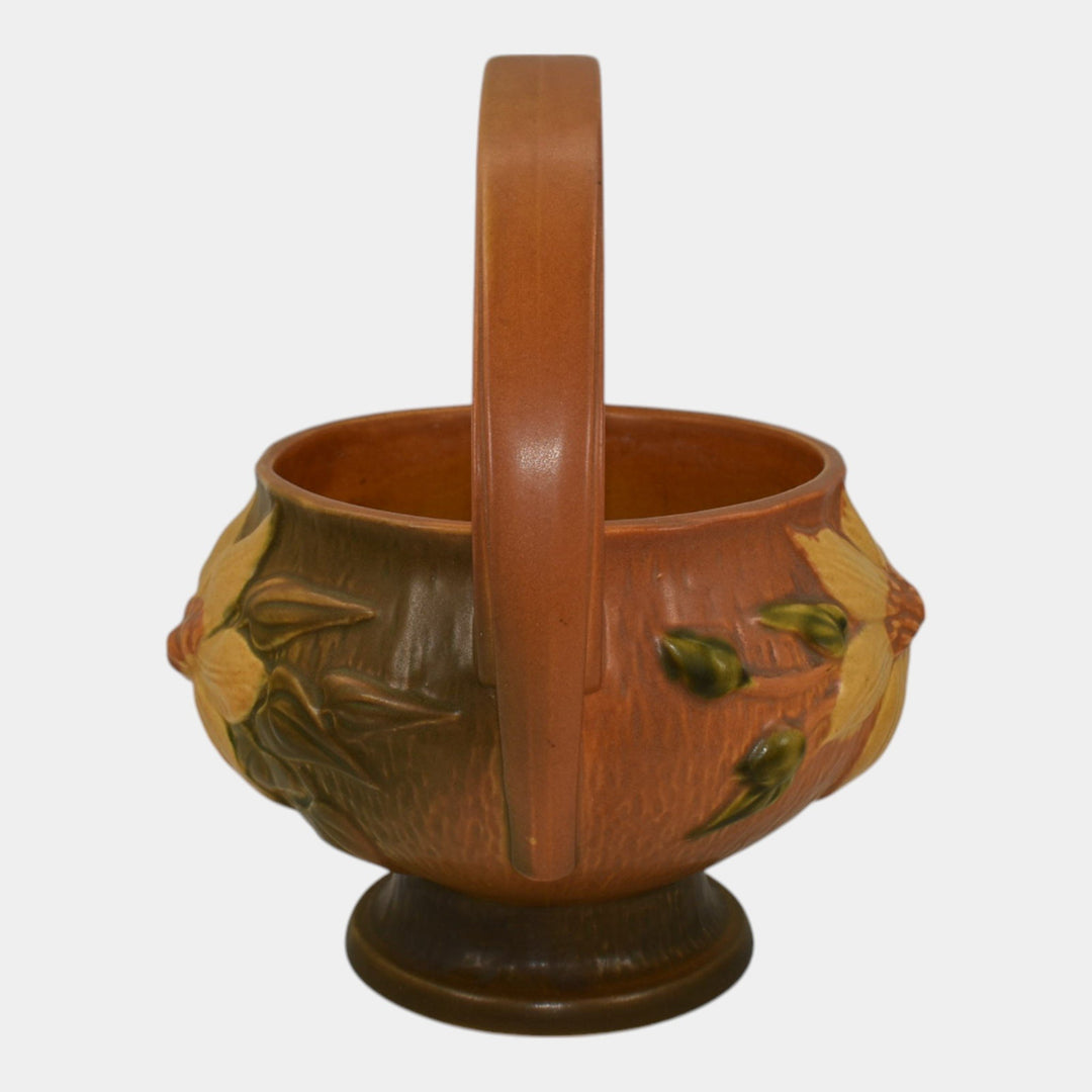 Roseville Clematis Brown 1944 Mid Century Modern Pottery Ceramic Basket 389-10 - Just Art Pottery