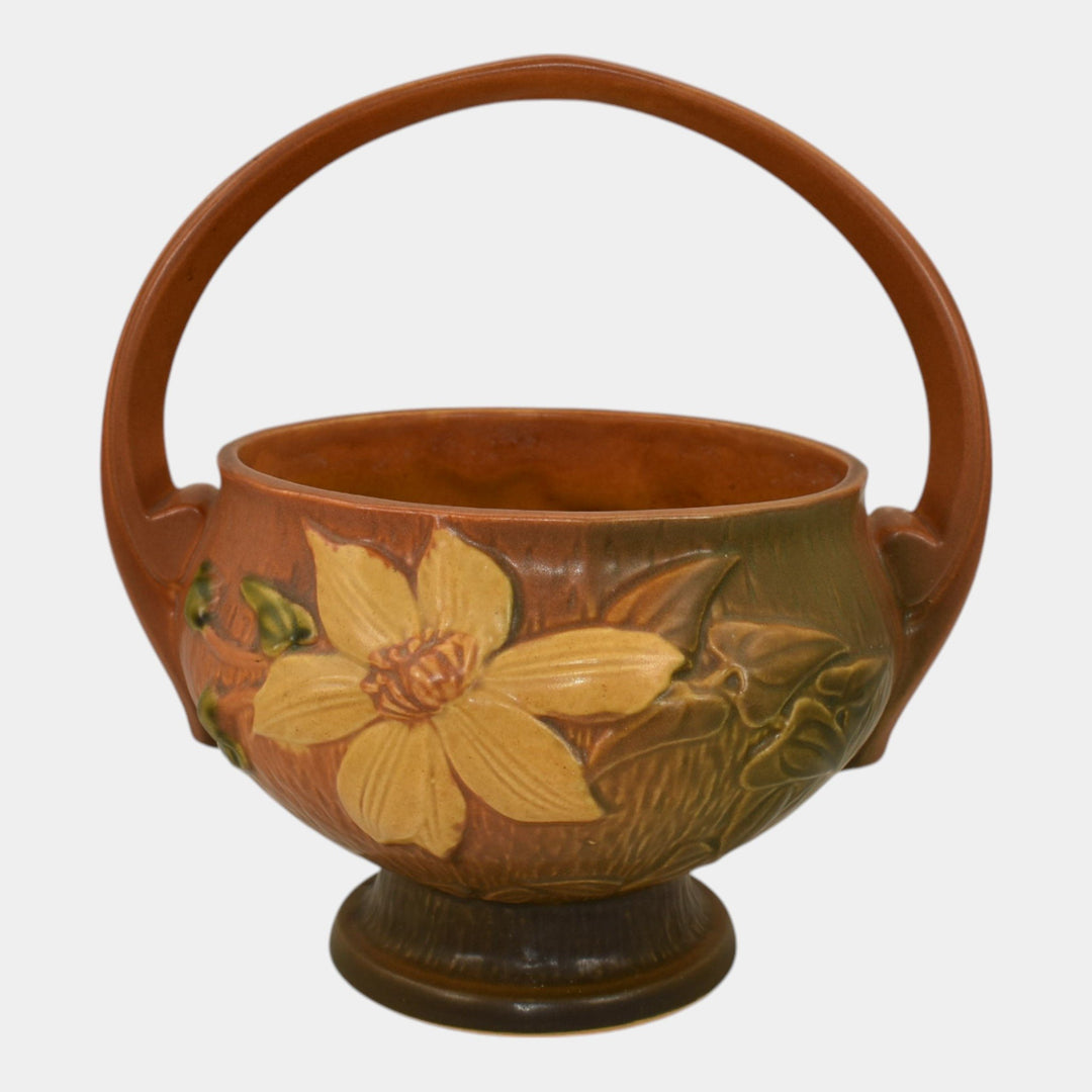 Roseville Clematis Brown 1944 Mid Century Modern Pottery Ceramic Basket 389-10 - Just Art Pottery
