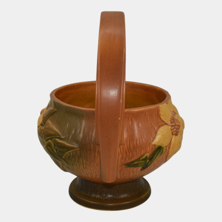 Roseville Clematis Brown 1944 Mid Century Modern Pottery Ceramic Basket 389-10 - Just Art Pottery