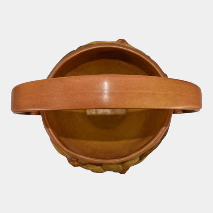 Roseville Clematis Brown 1944 Mid Century Modern Pottery Ceramic Basket 389-10 - Just Art Pottery