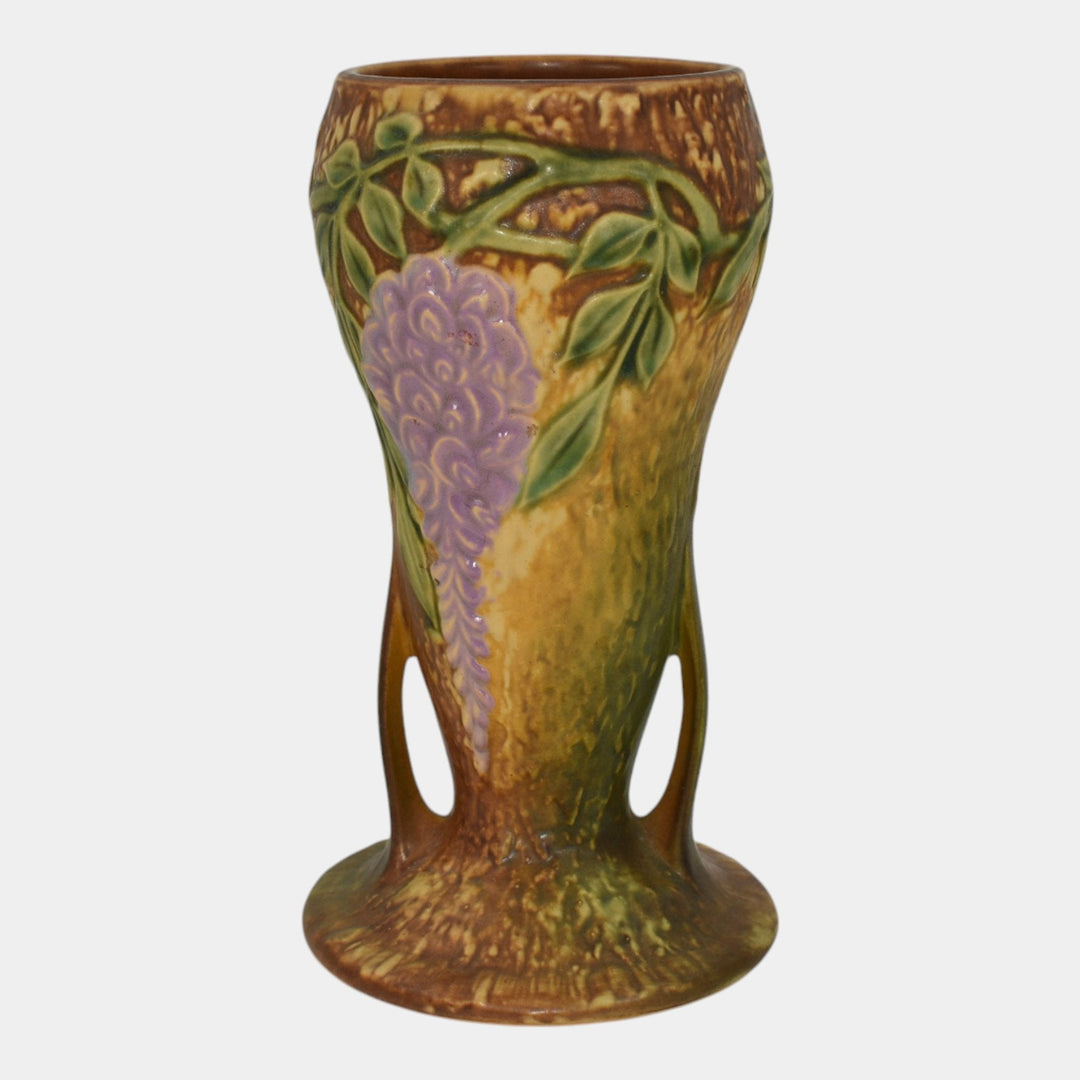 Roseville Wisteria Tan 1933 Vintage Arts And Crafts Pottery Ceramic Vase 635-8 - Just Art Pottery