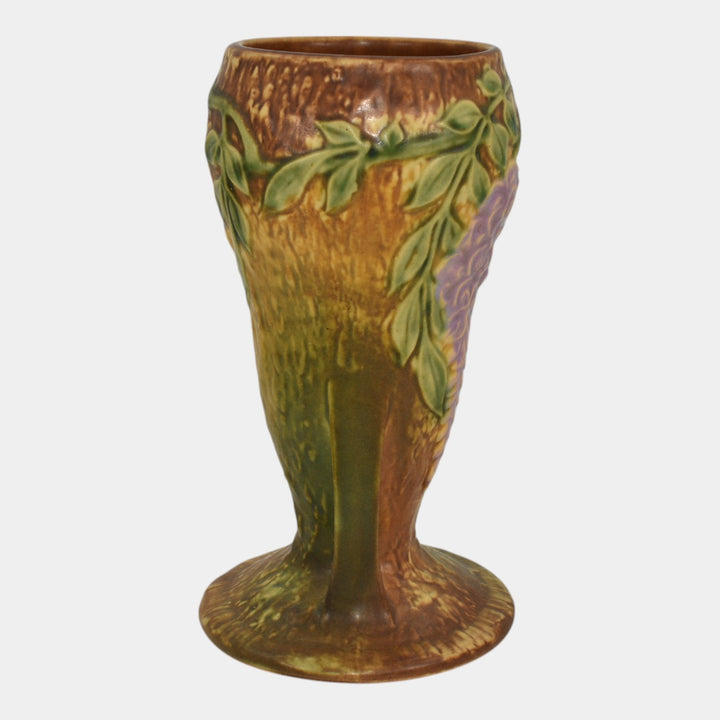 Roseville Wisteria Tan 1933 Vintage Arts And Crafts Pottery Ceramic Vase 635-8 - Just Art Pottery