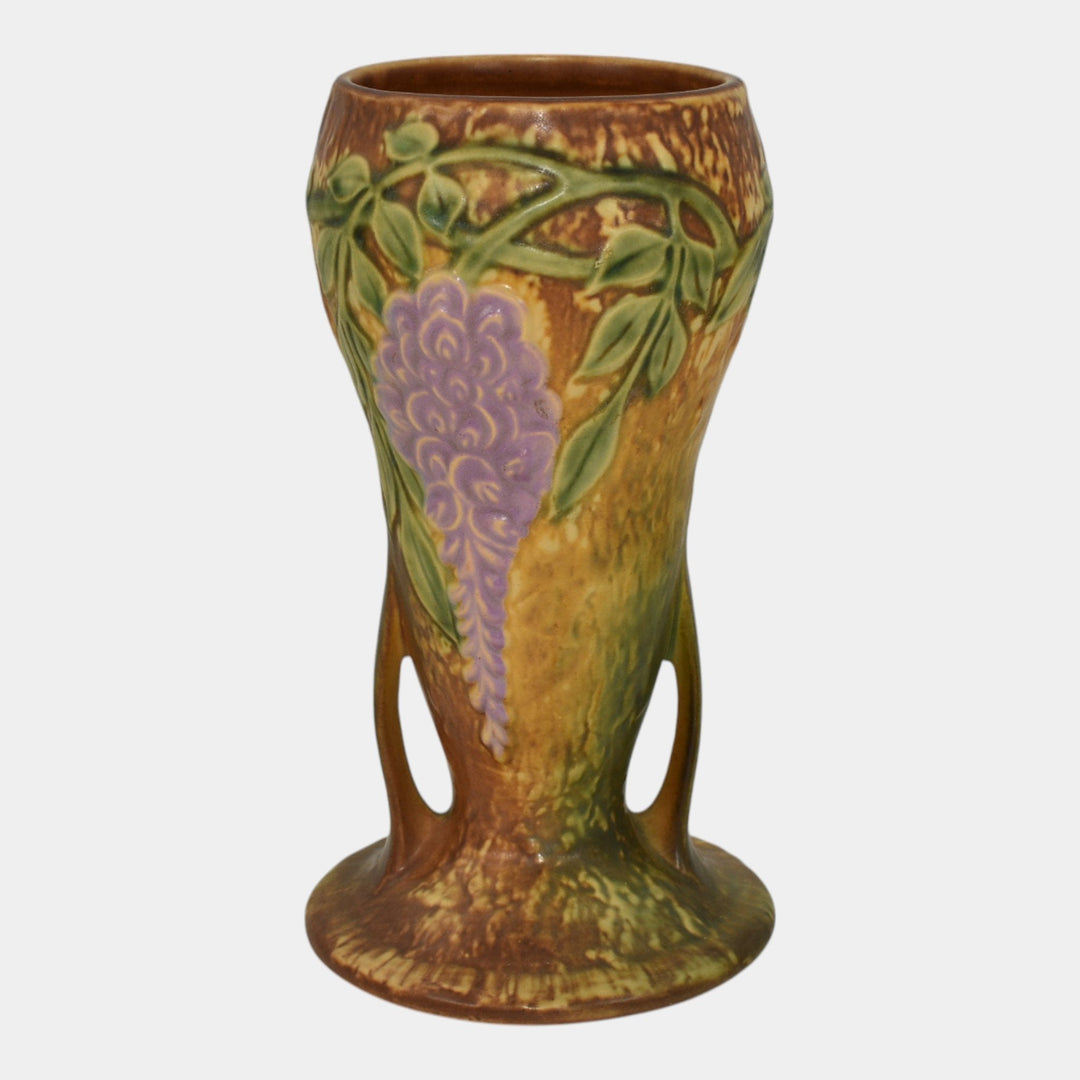Roseville Wisteria Tan 1933 Vintage Arts And Crafts Pottery Ceramic Vase 635-8 - Just Art Pottery