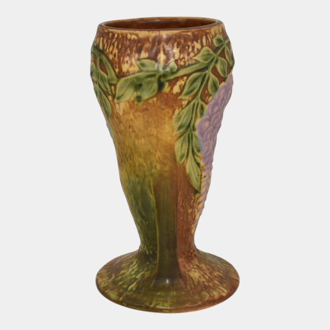 Roseville Wisteria Tan 1933 Vintage Arts And Crafts Pottery Ceramic Vase 635-8 - Just Art Pottery