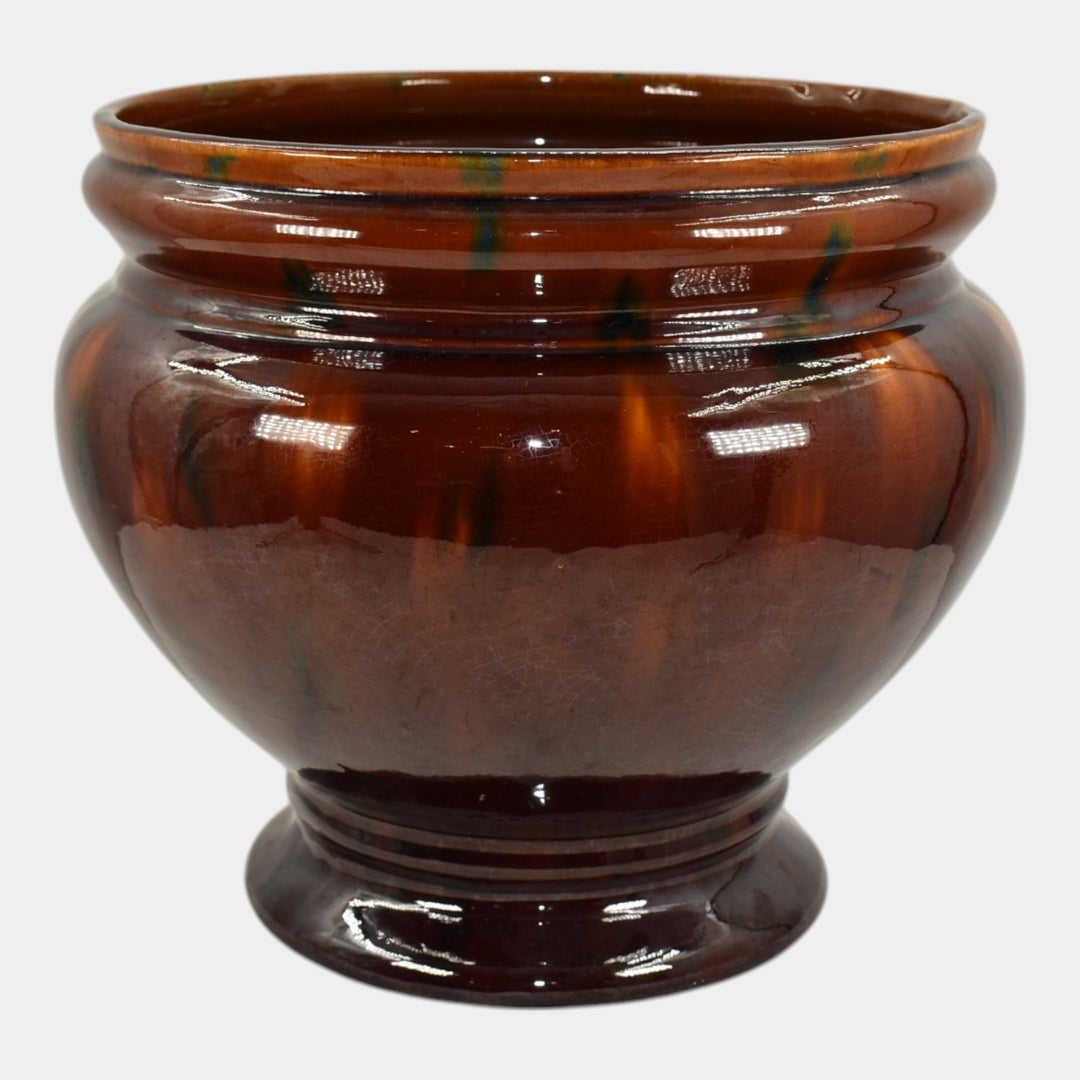 American Vintage Art Pottery Brown Green Ceramic Jardiniere Planter - Just Art Pottery