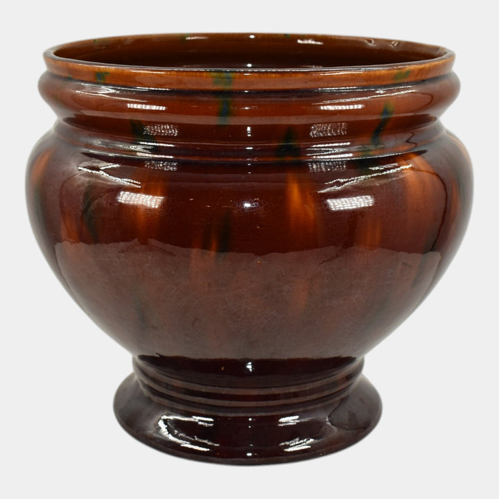 American Vintage Art Pottery Brown Green Ceramic Jardiniere Planter