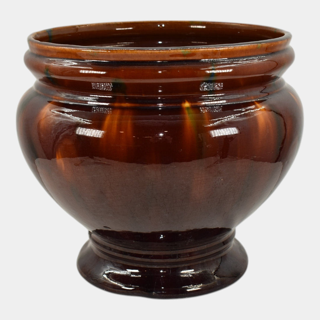 American Vintage Art Pottery Brown Green Ceramic Jardiniere Planter