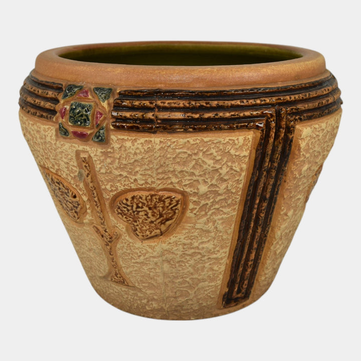 Roseville Mostique 1916 Vintage Arts and Crafts Pottery Tan Jardiniere Planter
