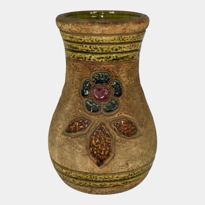 Roseville Mostique Tan 1916 Vintage Arts and Crafts Pottery Ceramic Vase 22-10 - Just Art Pottery