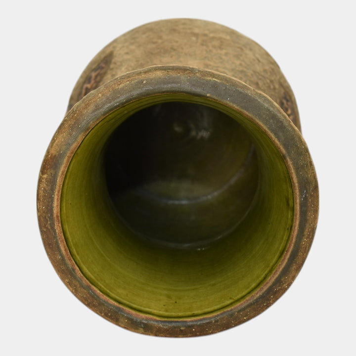 Roseville Mostique Tan 1916 Vintage Arts and Crafts Pottery Ceramic Vase 22-10 - Just Art Pottery