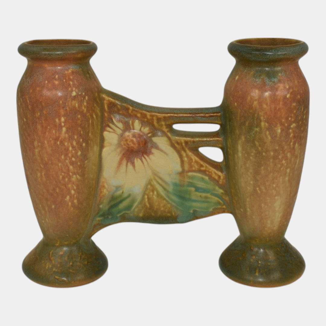 Roseville Dahlrose 1928 Arts And Crafts Pottery Double Bud Ceramic Vase 79-6 - Just Art Pottery