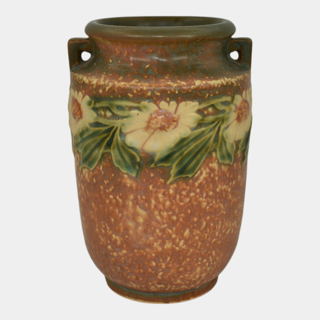 Roseville Dahlrose 1928 Brown Vintage Arts And Crafts Pottery Ceramic Vase 360-6 - Just Art Pottery