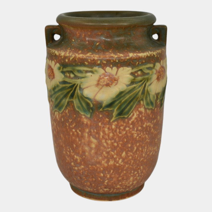 Roseville Dahlrose 1928 Brown Vintage Arts And Crafts Pottery Ceramic Vase 360-6 - Just Art Pottery