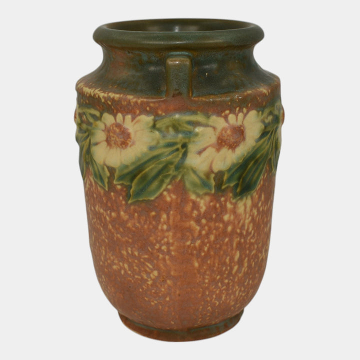 Roseville Dahlrose 1928 Brown Vintage Arts And Crafts Pottery Ceramic Vase 360-6 - Just Art Pottery