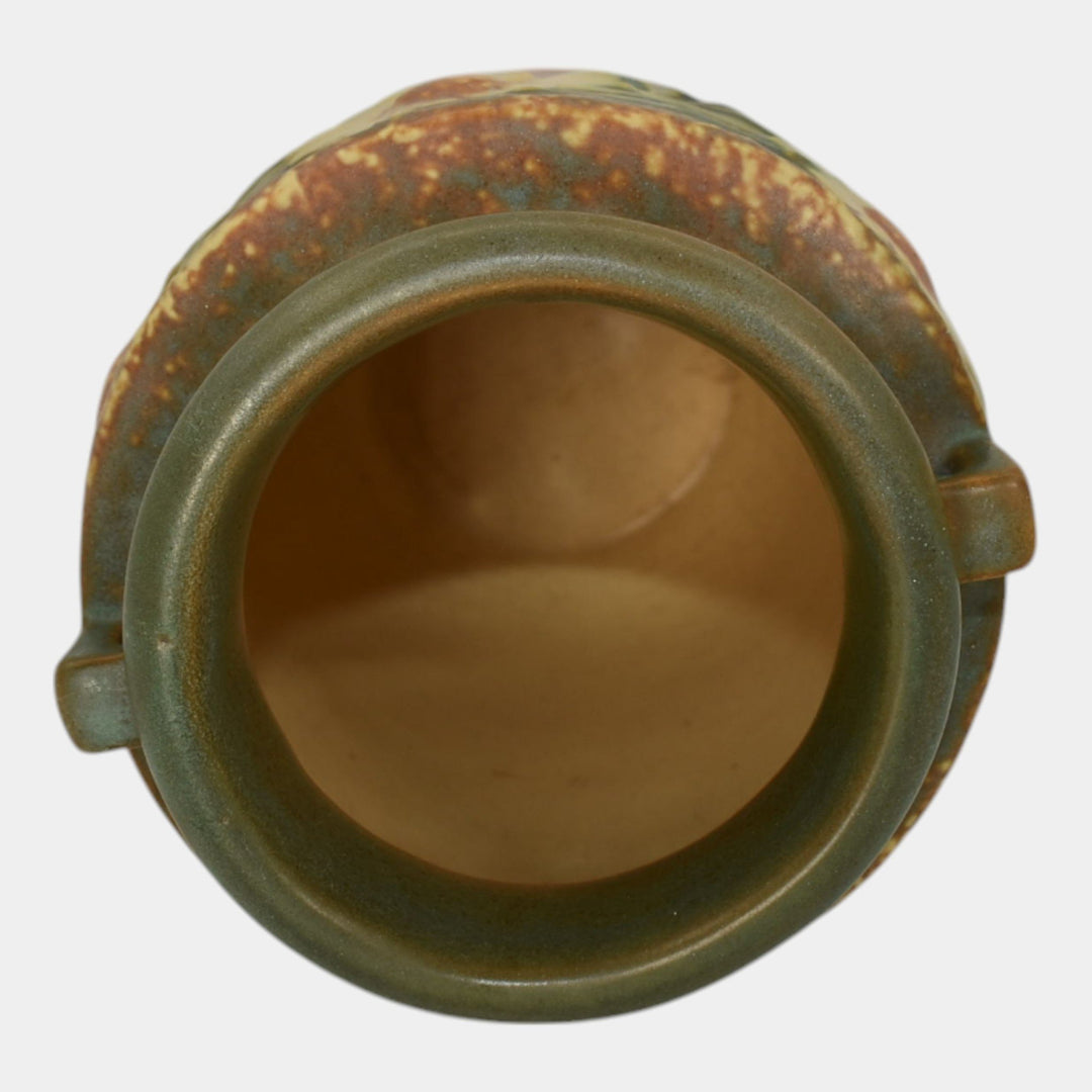 Roseville Dahlrose 1928 Brown Vintage Arts And Crafts Pottery Ceramic Vase 360-6 - Just Art Pottery