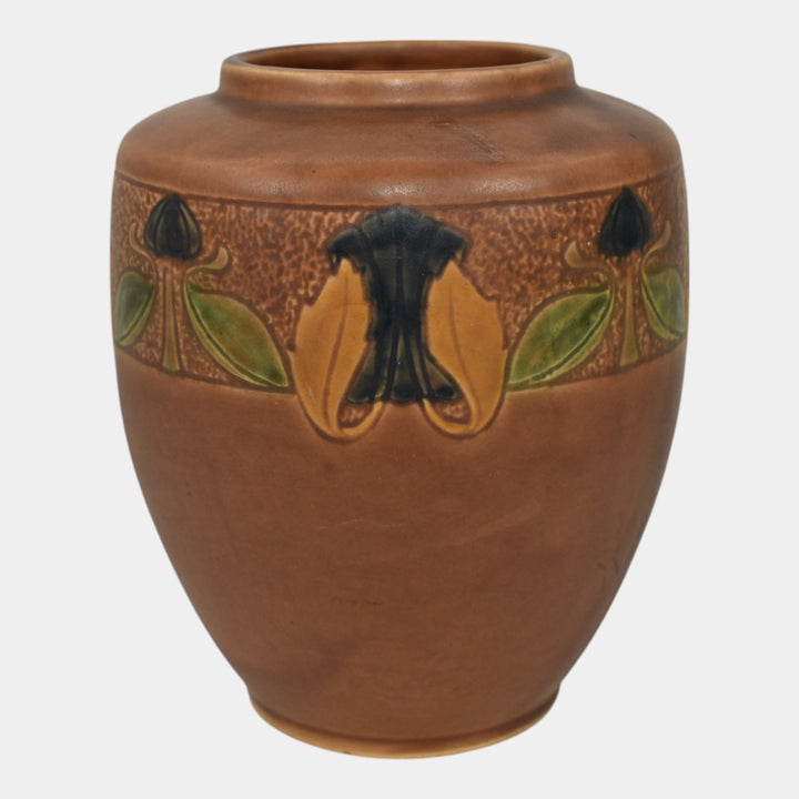 Roseville Victorian Art Trial Glaze 1925 Art Pottery Brown Ceramic Vase 256-6