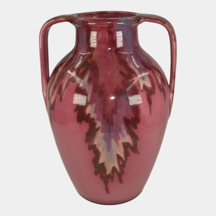 Weller Juneau 1920s Vintage Art Deco Pottery Red Pink Handled Ceramic Vase