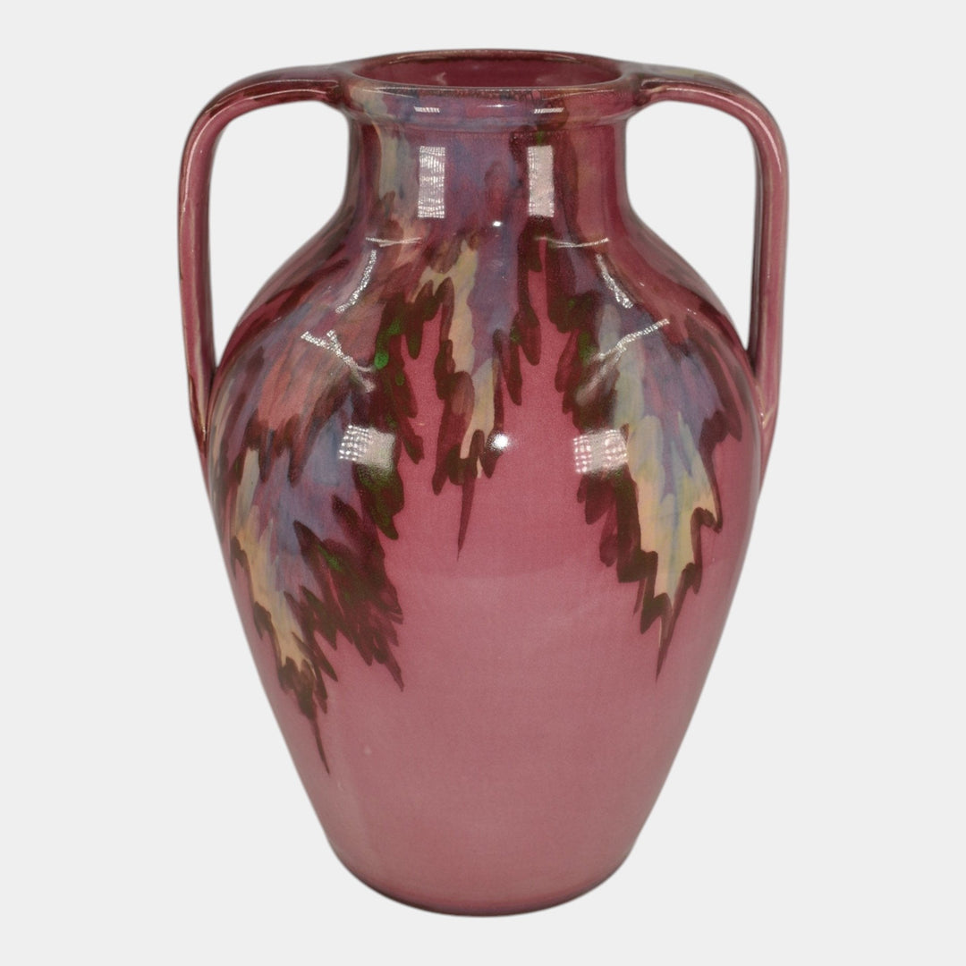 Weller Juneau 1920s Vintage Art Deco Pottery Red Pink Handled Ceramic Vase