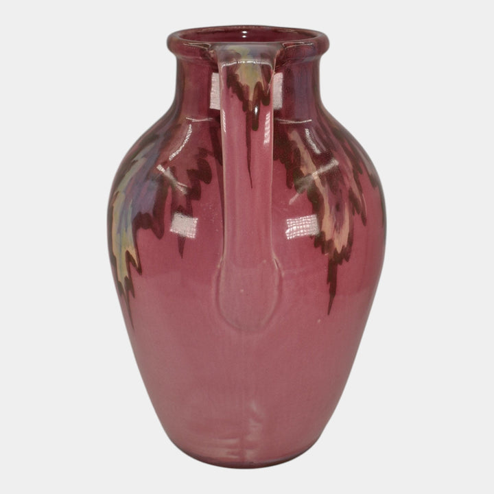 Weller Juneau 1920s Vintage Art Deco Pottery Red Pink Handled Ceramic Vase