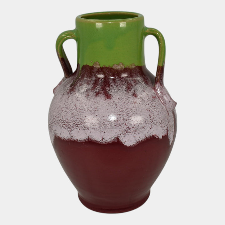 Weller Greenbriar Turkis Variant 1920s Art Pottery Hand Made Red Green Vase - Just Art Pottery