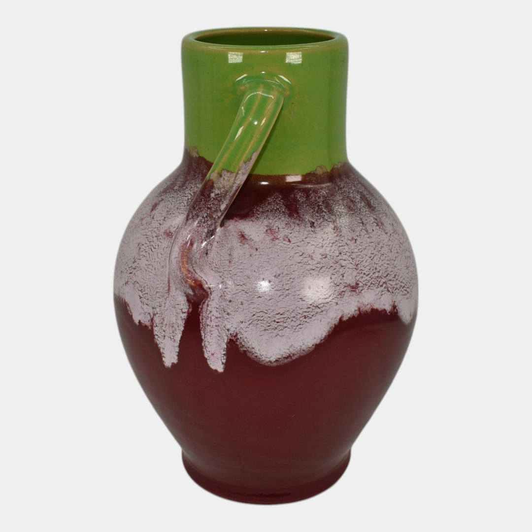 Weller Greenbriar Turkis Variant 1920s Art Pottery Hand Made Red Green Vase - Just Art Pottery
