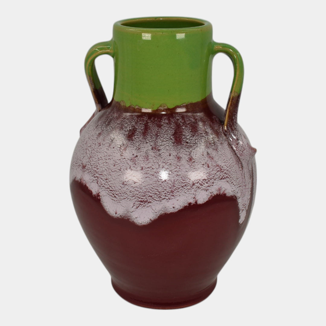 Weller Greenbriar Turkis Variant 1920s Art Pottery Hand Made Red Green Vase - Just Art Pottery