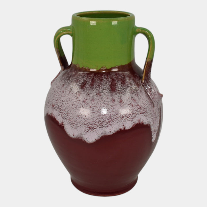 Weller Greenbriar Turkis Variant 1920s Art Pottery Hand Made Red Green Vase - Just Art Pottery