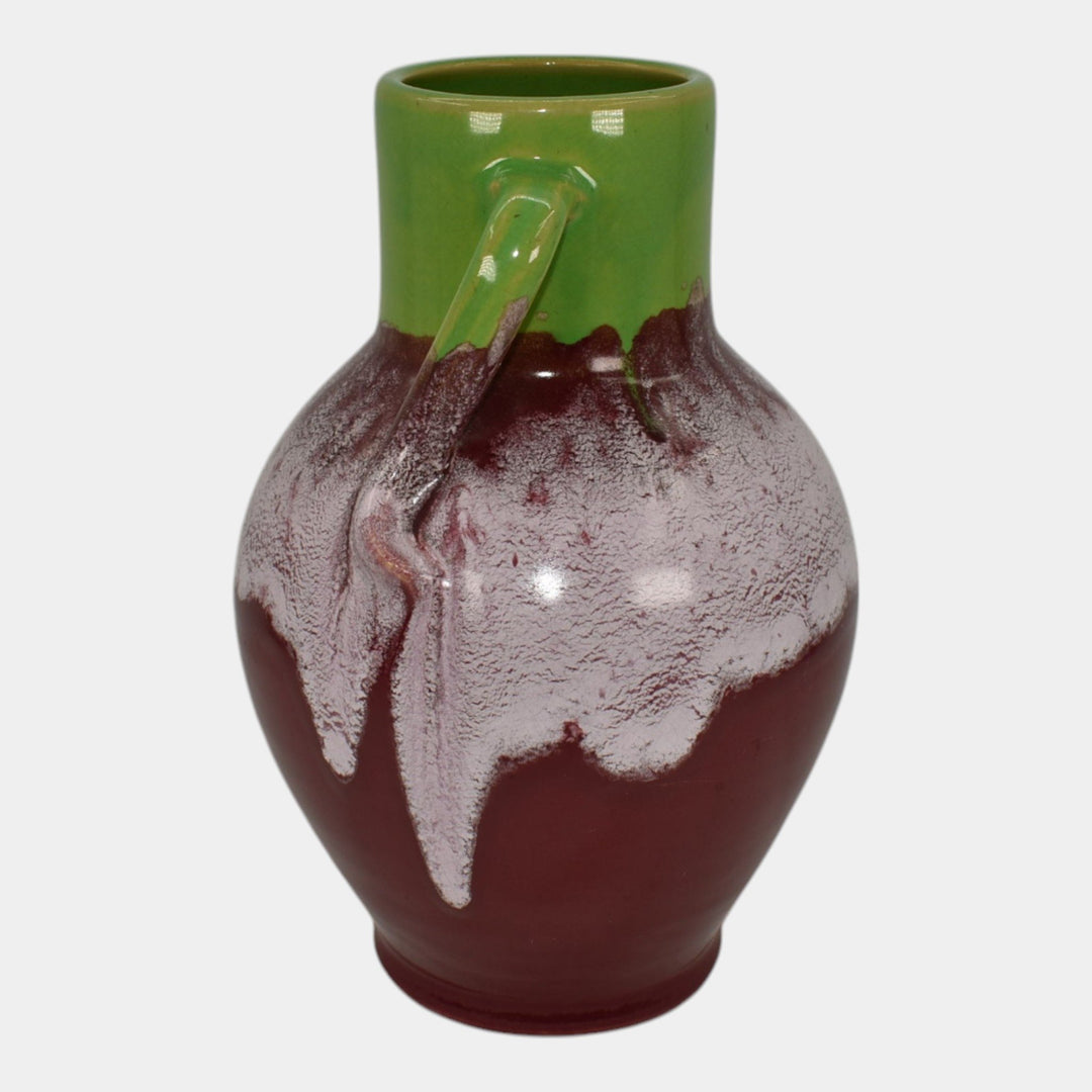Weller Greenbriar Turkis Variant 1920s Art Pottery Hand Made Red Green Vase - Just Art Pottery