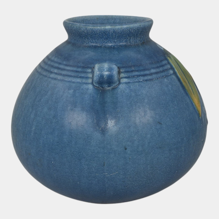 Weller Cornish 1933 Vintage Art Deco Pottery Blue Bulbous Handled Ceramic Vase