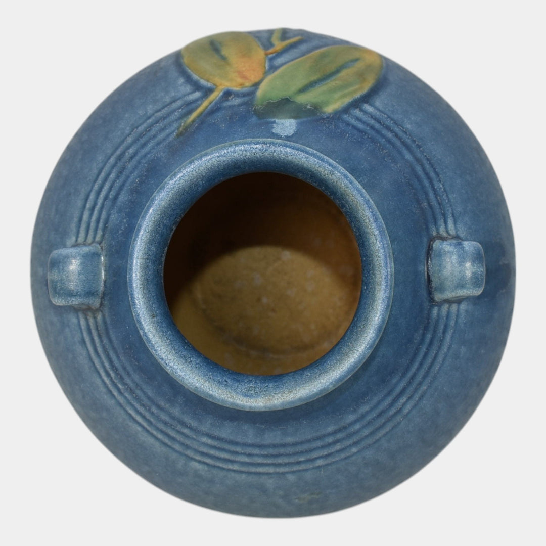 Weller Cornish 1933 Vintage Art Deco Pottery Blue Bulbous Handled Ceramic Vase
