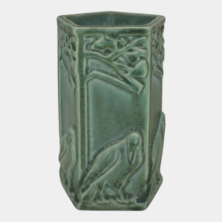 Rookwood 1935 Vintage Arts And Crafts Pottery Green Ceramic Crow Rook Vase 1795