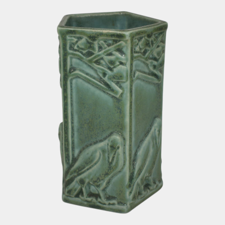 Rookwood 1935 Vintage Arts And Crafts Pottery Green Ceramic Crow Rook Vase 1795