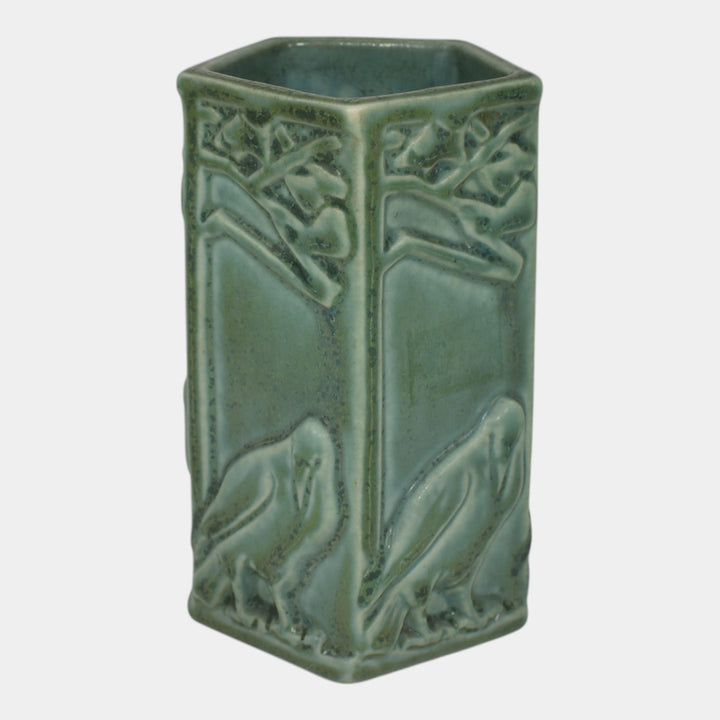 Rookwood 1935 Vintage Arts And Crafts Pottery Green Ceramic Crow Rook Vase 1795