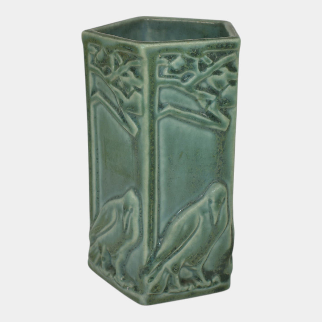 Rookwood 1935 Vintage Arts And Crafts Pottery Green Ceramic Crow Rook Vase 1795