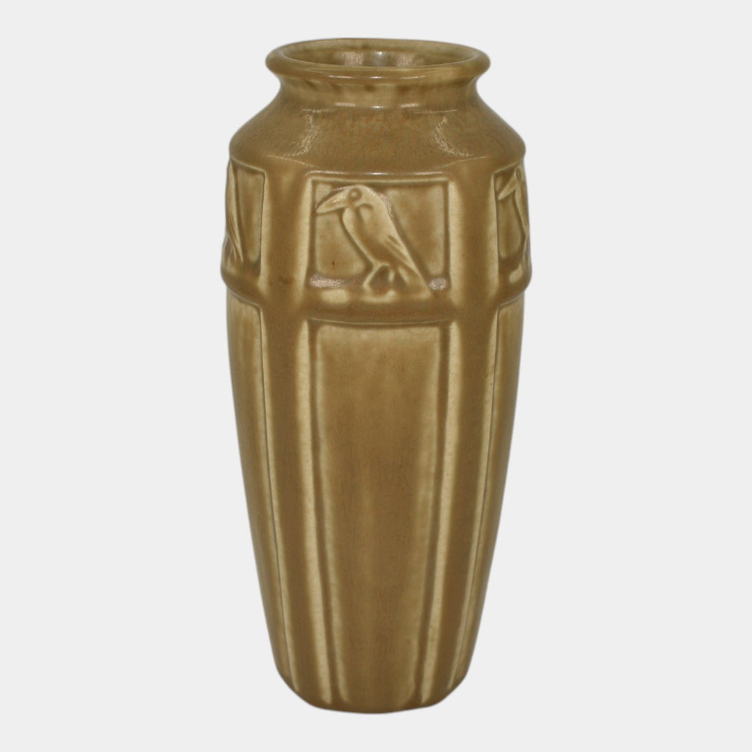 Rookwood 1927 Vintage Arts And Crafts Pottery Tan Brown Rook Vase 2322 - Just Art Pottery