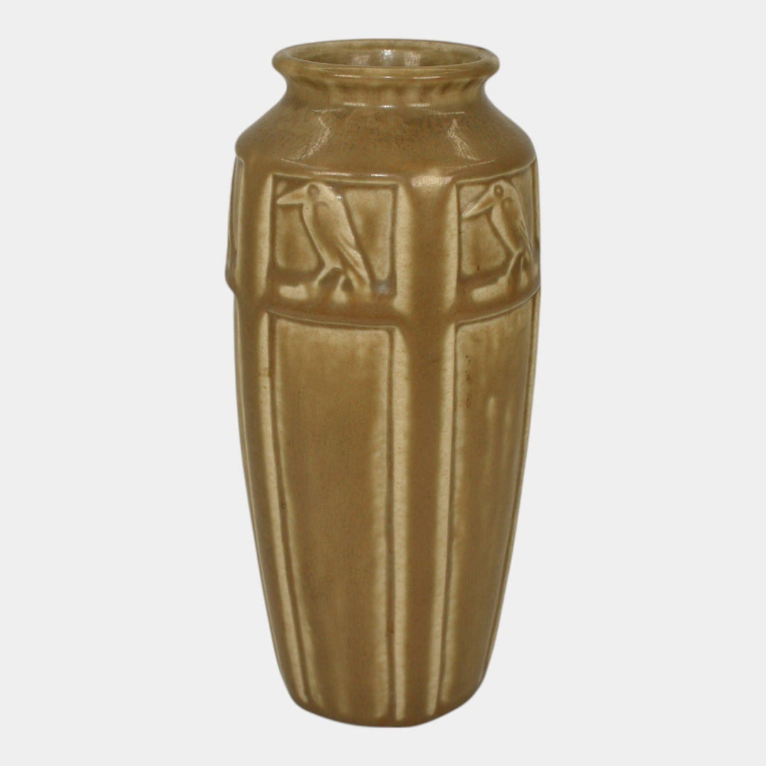 Rookwood 1927 Vintage Arts And Crafts Pottery Tan Brown Rook Vase 2322 - Just Art Pottery