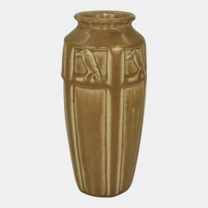 Rookwood 1927 Vintage Arts And Crafts Pottery Tan Brown Rook Vase 2322 - Just Art Pottery