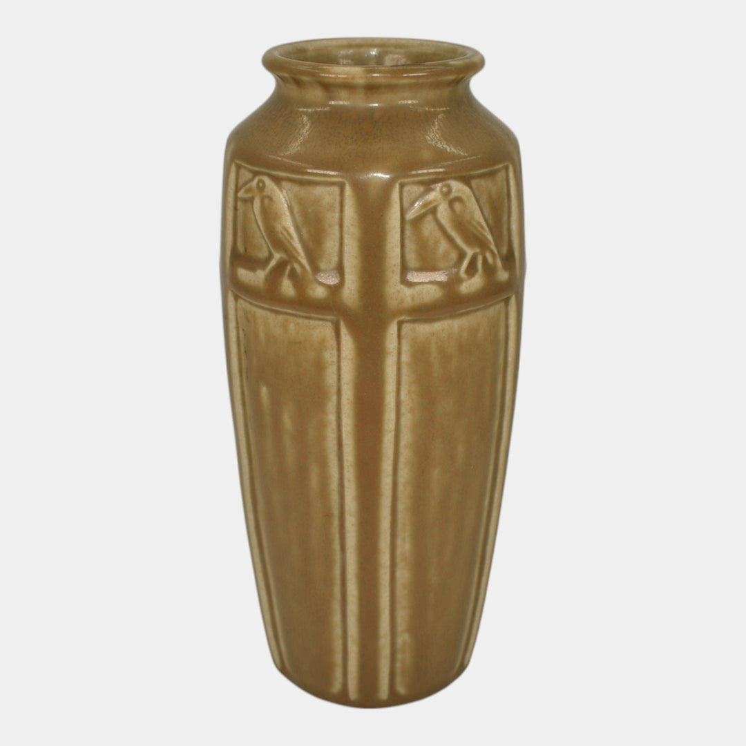 Rookwood 1927 Vintage Arts And Crafts Pottery Tan Brown Rook Vase 2322 - Just Art Pottery
