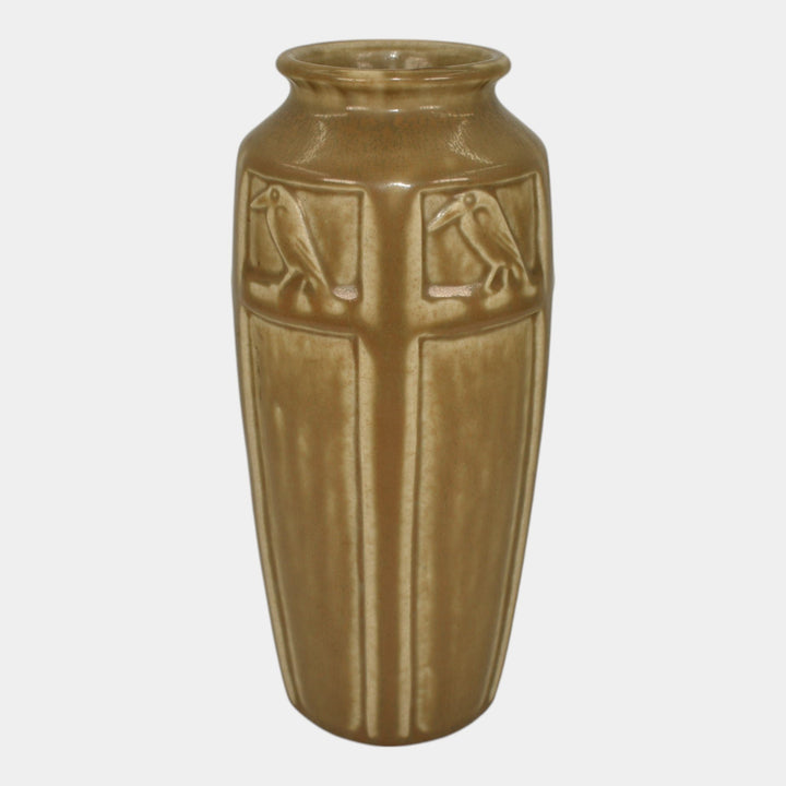 Rookwood 1927 Vintage Arts And Crafts Pottery Tan Brown Rook Vase 2322 - Just Art Pottery