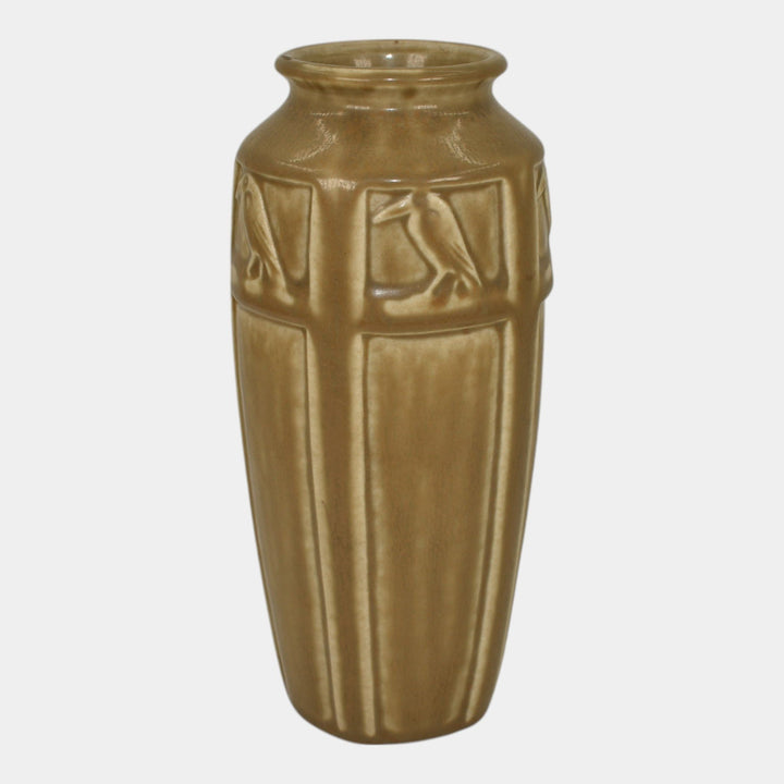 Rookwood 1927 Vintage Arts And Crafts Pottery Tan Brown Rook Vase 2322 - Just Art Pottery